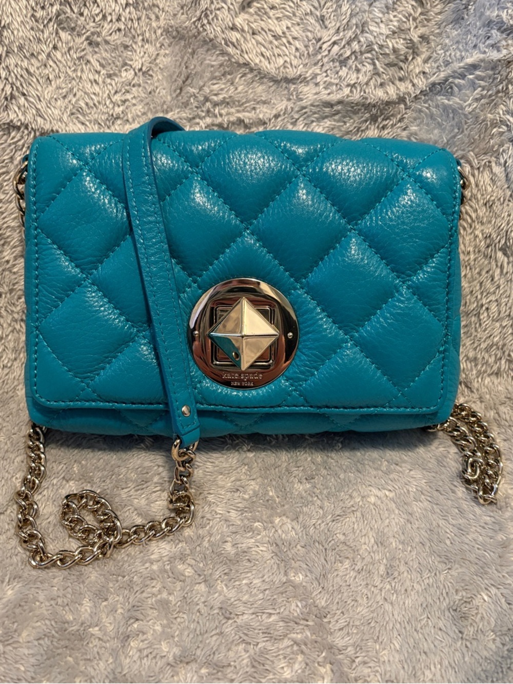kate spade Quilted Teal Leather Crossbody with Gold-Tone Turnlock